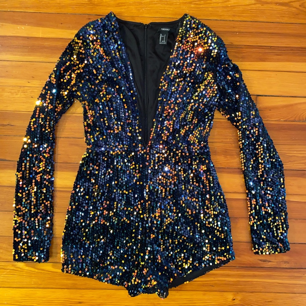 Colorful Sequin Long-Sleeve Romper